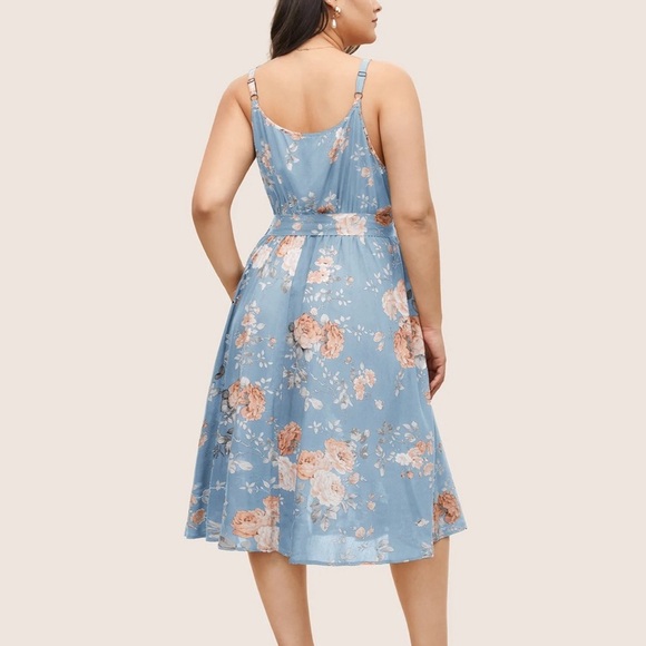 BloomChic Plus Size Floral Wrap Elastic Waist Belted Sleeveless Dress - Picture 2 of 4